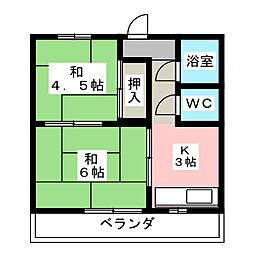 扇ハイツ 2Kの間取図画像