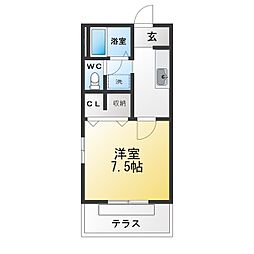 ベルデュール2A 1Kの間取図画像