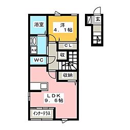 サンライズヒロ 1LDKの間取図画像