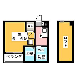 カーサベル稲生 1Kの間取図画像