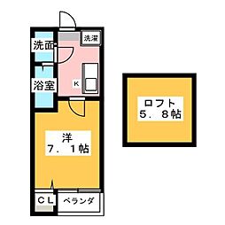 ルーエ2番館 1Kの間取図画像