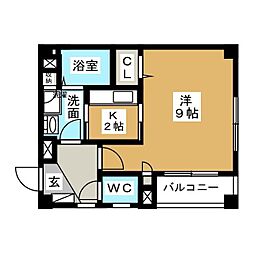 ルミアイレブン 1Kの間取図画像