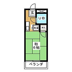 服部ハイツ ワンルームの間取図画像