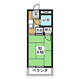 服部ハイツ ワンルームの間取図画像