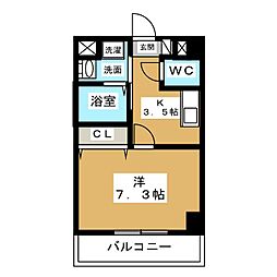 グランコートエム・ジー 1Kの間取図画像