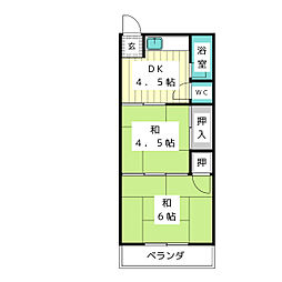 下八反田荘 2DKの間取図画像