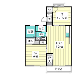 ホワイトコーポアサイII 1階2LDKの間取り