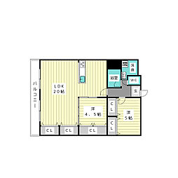 高針北住宅B棟 2LDKの間取図画像