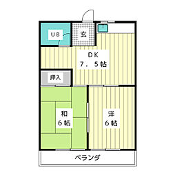 下坪ハウス 2DKの間取図画像