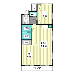 レジデンス高明 2LDKの間取図画像