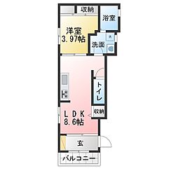ベルエトワールB 1DKの間取図画像