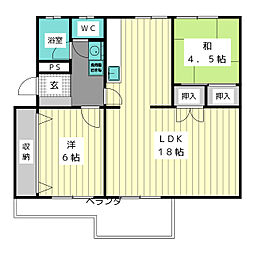 西一社団地12号棟 2LDKの間取図画像