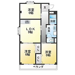 アーバン牧の原 3LDKの間取図画像