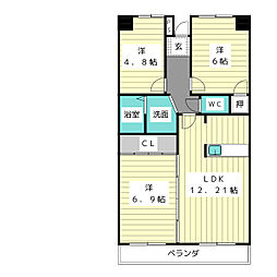スカイライフ新宿 3LDKの間取図画像