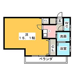 有重 1Kの間取図画像