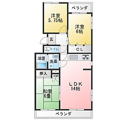 ユニーブル第2星ケ丘B棟 3LDKの間取図画像
