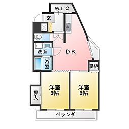 インテリジェント千種 2DKの間取図画像