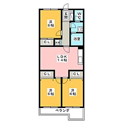 シャトー鹿子 3LDKの間取図画像