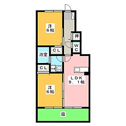 アムールエスポア 2LDKの間取図画像