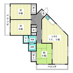 亀の井ハイツ 3LDKの間取図画像