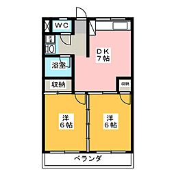 啓周ビル 2DKの間取図画像