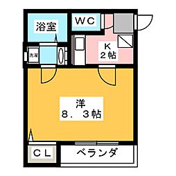 クレフラスト矢田D棟 1階1Kの間取り