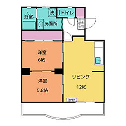 リバーランド河原 2LDKの間取図画像