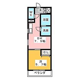 プラージュ大曽根 1LDKの間取図画像