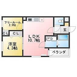 apartment野萩町 1SLDKの間取図画像