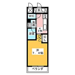 レーヴェスト平安 1Kの間取図画像