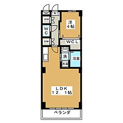 プレミアムキャッスル瑠璃光ウエスト 1LDKの間取図画像