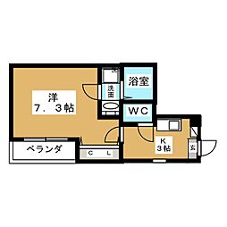 クレフラスト新守西 1Kの間取図画像