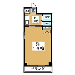 はせ川ビル 1Kの間取図画像