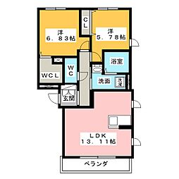サンシャイン 2LDKの間取図画像