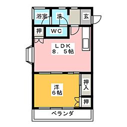 サンハイツ五才美 1LDKの間取図画像