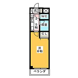 レージュウエスト 1Kの間取図画像