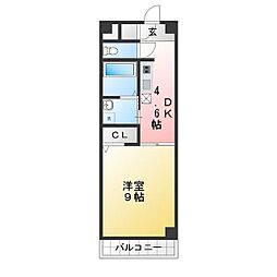 クレアール古城2 1DKの間取図画像