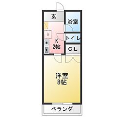 アストリー赤城 1Kの間取図画像
