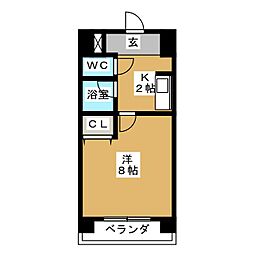 グレイ・パステロ 1Kの間取図画像