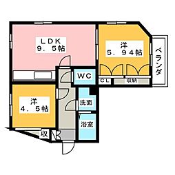 スカイハイツT-1 2LDKの間取図画像