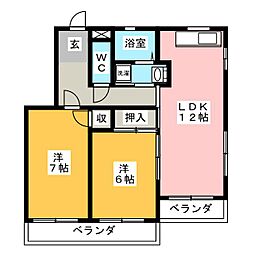 パークハイムHiRO 2LDKの間取図画像