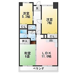グランドゥール二方 3LDKの間取図画像