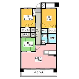 東山公園レジデンス 6階3LDKの間取り