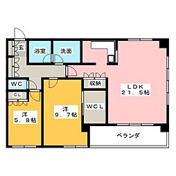 レザンドール東山元町 2LDKの間取図画像