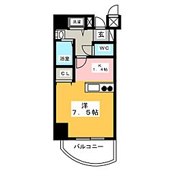 プレサンス覚王山D-Style2 1Kの間取図画像