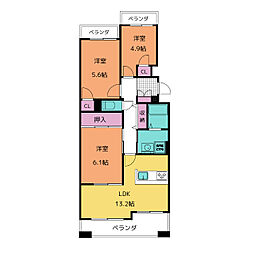 不二マンションB棟 3LDKの間取図画像