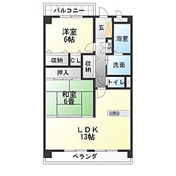 グランデージ竹越 2LDKの間取図画像
