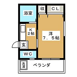 ホープフル上野 2階1Kの間取り