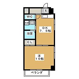 バンブー新栄 1DKの間取図画像