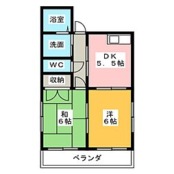 リバティー筒井 2DKの間取図画像
